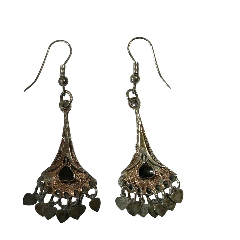 Dangle Earrings Heart Charms Bohemian Style Fashion Jewelry Vintage Silver Tone